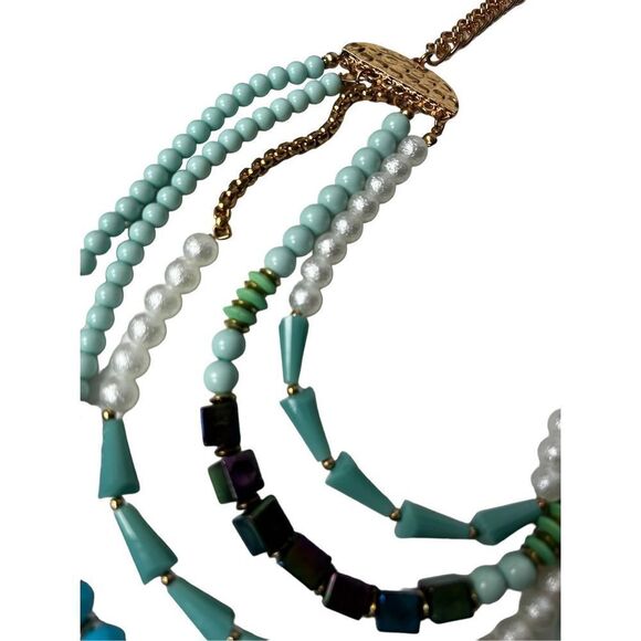 Turquose and faux pearl 5 layer statement necklace - Picture 7 of 13